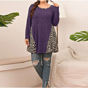 LARACE Plus Leopard Long Sleeve Flowy Shirt Loose Purple Sweater size 6X